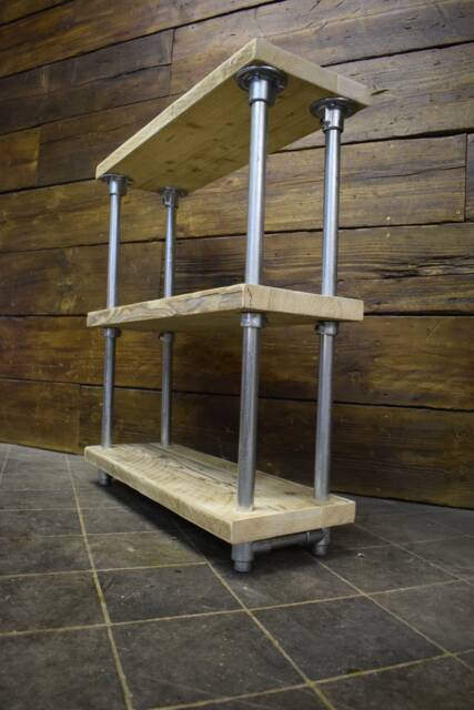 Reclaimed Scaffold Board Shelving Unit, Galvanised Steel Frame - image 1