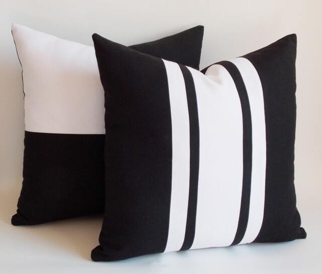 Black & White Cotton Canvas Pillow Cover Set - 20x20'' - image 1