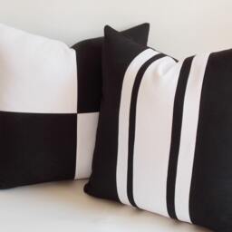 Black & White Cotton Canvas Pillow Cover Set - 20x20'' - thumbnail 3