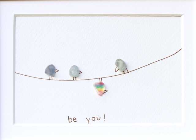 stone Picture Motivation Be You Framed Unique Handmade Sea Glass Drawing Gift Yourself Saying - image 1