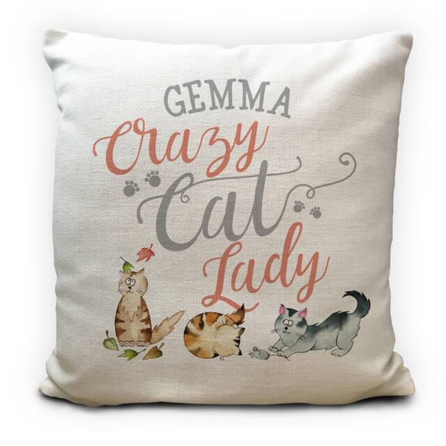 Personalised Crazy Cat Lady Cushion Cover - Birthday Gift Decorative Home Decor Pillow Throw 40cm 16 Inch - image 1