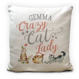 Personalised Crazy Cat Lady Cushion Cover - Birthday Gift Decorative Home Decor Pillow Throw 40cm 16 Inch - thumbnail 1