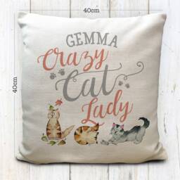 Personalised Crazy Cat Lady Cushion Cover - Birthday Gift Decorative Home Decor Pillow Throw 40cm 16 Inch - thumbnail 2