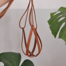 Light Brown Leather Hanging Planter/Lade #2 Burnt Orange Plant Hanger - thumbnail 2