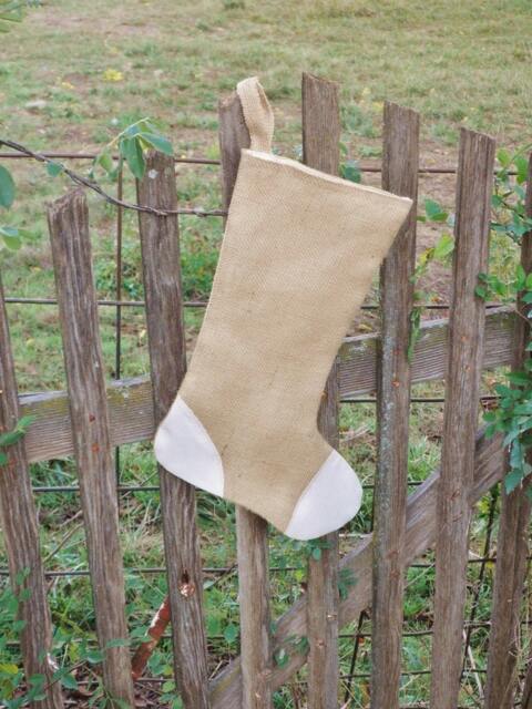 Burlap Christmas Stocking-With Cream Muslin Patches-Fully Lined - Four Colors Available-Country/Folk/Shabby Chic/Rustic - image 1