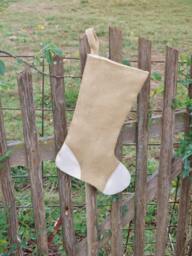 Burlap Christmas Stocking-With Cream Muslin Patches-Fully Lined - Four Colors Available-Country/Folk/Shabby Chic/Rustic
