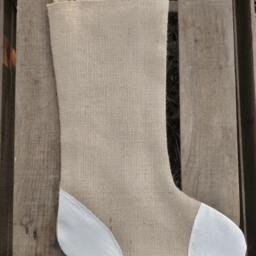 Burlap Christmas Stocking-With Cream Muslin Patches-Fully Lined - Four Colors Available-Country/Folk/Shabby Chic/Rustic - thumbnail 2