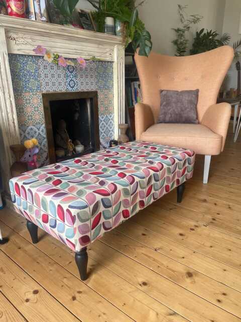 Handmade Persian Footstool Killim Upholstered Coffee Table, Ottoman, Tribal Patterns - image 1