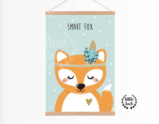 Poster Fox Nursery A4 Mint Forest Animals Smart Boys Girls Baby - image 1