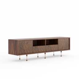 Walnut Burl Media Console, Mid-Century Modern Sideboard - thumbnail 2