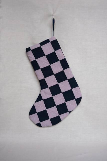 Hand Quilted Chequerboard Patchwork Linen Modern Heirloom Christmas Stocking - image 1