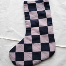Hand Quilted Chequerboard Patchwork Linen Modern Heirloom Christmas Stocking - thumbnail 2