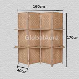Room Divider With Shelves, 4 Panel Woven Craft Paper Folding Screen, Freestanding Privacy Panel, Bedroom Office Restaurant Decor - thumbnail 2