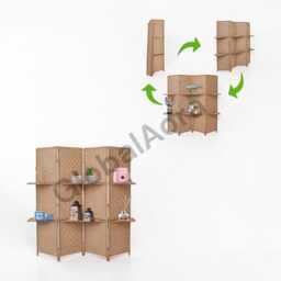 Room Divider With Shelves, 4 Panel Woven Craft Paper Folding Screen, Freestanding Privacy Panel, Bedroom Office Restaurant Decor - thumbnail 4