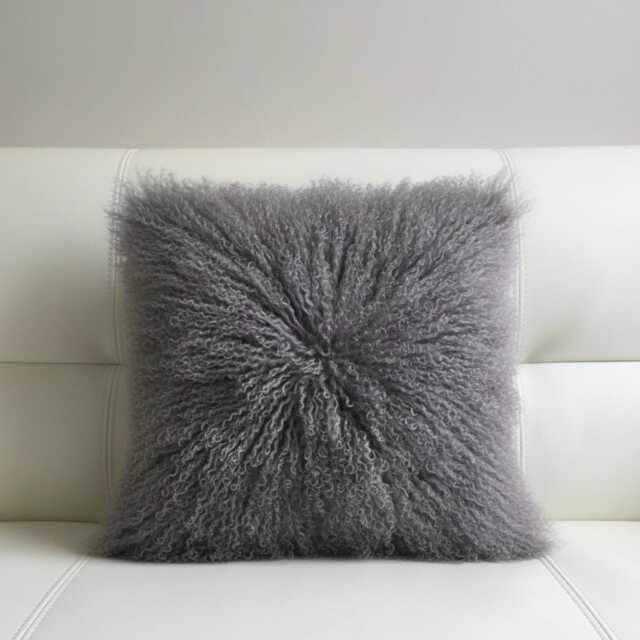 Dark Gray Mongolian Sheepskin Fur Cushion Made To Order Custom Sizes Double/Single Sided - image 1