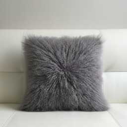 Dark Gray Mongolian Sheepskin Fur Cushion Made To Order Custom Sizes Double/Single Sided - thumbnail 1