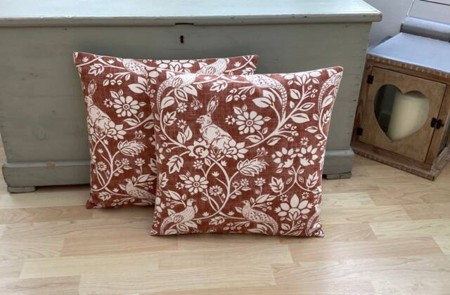 Handmade Country Animals Heathland Hare Copper Burnt Orange Pair Of Feather Cushions - image 1