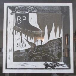 Wall Hanging, Framed & Matted Linoleum Print in Response To The Bp Oil Spill - thumbnail 2