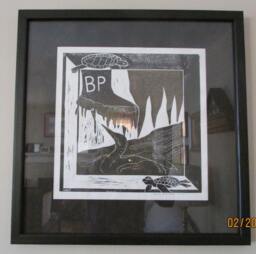 Wall Hanging, Framed & Matted Linoleum Print in Response To The Bp Oil Spill - thumbnail 1