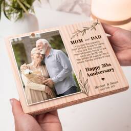 Personalized 50Th Anniversary Photo Frame Engraved Natural Pine Wood - thumbnail 3
