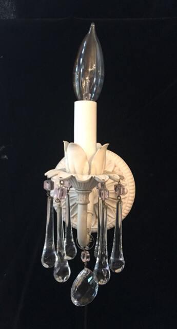 Electric Wall Light Sconce Shabby Chic Style, Antique White Finish Clear Teardrops & Pink Accents, Available in Many Finishes - image 1