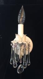 Electric Wall Light Sconce Shabby Chic Style, Antique White Finish Clear Teardrops & Pink Accents, Available in Many Finishes - thumbnail 1