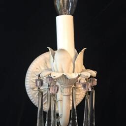 Electric Wall Light Sconce Shabby Chic Style, Antique White Finish Clear Teardrops & Pink Accents, Available in Many Finishes - thumbnail 2