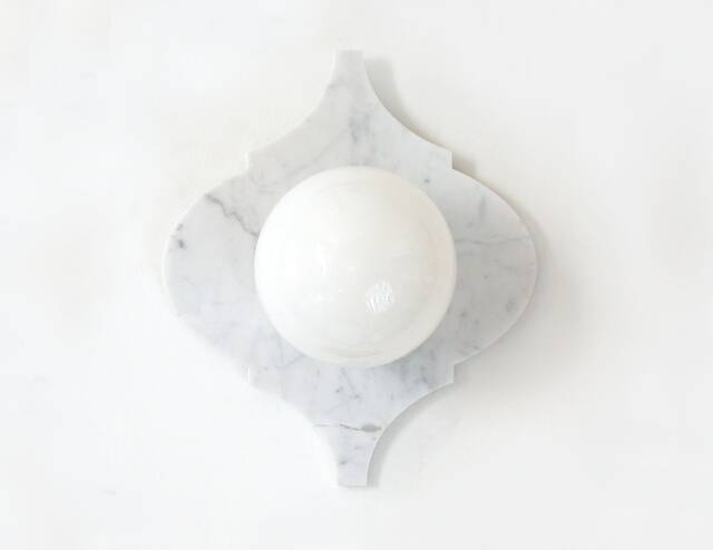 Cararra Marble & Opal Glass Globe Flush Mount Wall Light Fixture Carrara Vanity Sconce White Kitchen Foyer - image 1
