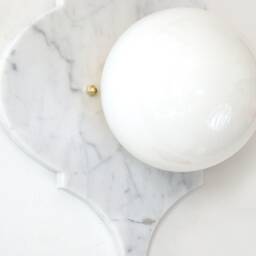 Cararra Marble & Opal Glass Globe Flush Mount Wall Light Fixture Carrara Vanity Sconce White Kitchen Foyer - thumbnail 4