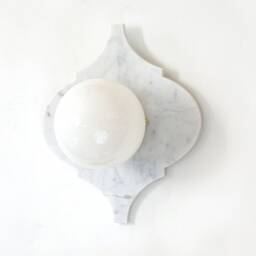 Cararra Marble & Opal Glass Globe Flush Mount Wall Light Fixture Carrara Vanity Sconce White Kitchen Foyer - thumbnail 3