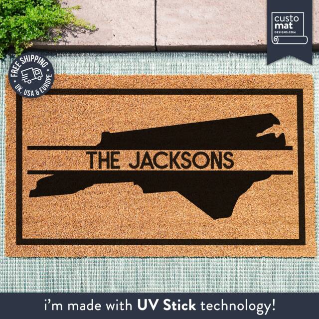 North Carolina State Mat - Family Monogram Doormat Personalized Map Closing Gift Us Silhouette Rug Realtor - image 1