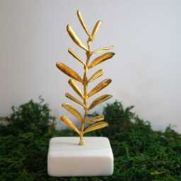 Real Olive Branch Sculpture, Handmade Minimalist Home Decor, Statue For House Decoration, Gift Health & Luck, Sustainable Recycled Brass - thumbnail 2