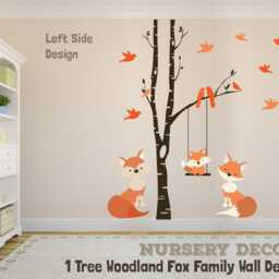 Fox Family Wall Decals Baby Fox Mom & Dad Woodland Nursery 1 Birch Tree Decor Graphics Decal Forest Birds Vinyl Bedroom - thumbnail 2
