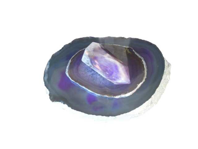 Purple-Grey Agate Tealight Candle Holder - Lid Banded Amethyst Obelisk Top Home D??cor - image 1