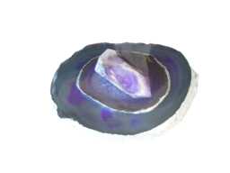 Purple-Grey Agate Tealight Candle Holder - Lid Banded Amethyst Obelisk Top Home D??cor