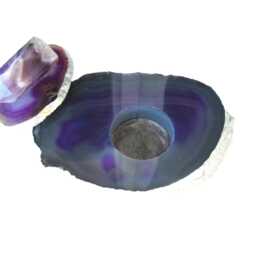 Purple-Grey Agate Tealight Candle Holder - Lid Banded Amethyst Obelisk Top Home D??cor - thumbnail 2