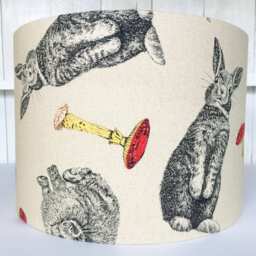 Rabbit & Toadstool Lampshade Beige Linen Drum Shade - thumbnail 3
