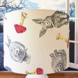 Rabbit & Toadstool Lampshade Beige Linen Drum Shade - thumbnail 2