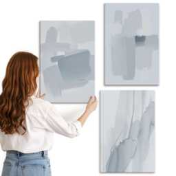Canvas Art Set Of 3 - Compositions in Watercolor Style, Blue Wall Art, Abstract Decor - thumbnail 3