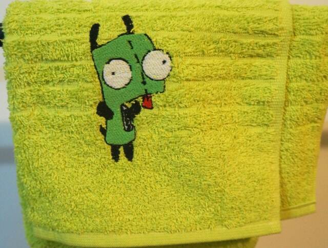 Invader Zim Gir Dog Green Embroidered Hand Towel - image 1