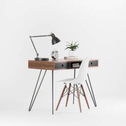Kuub - Mid Century Style Walnut Desk With Black Drawers & Hairpin Legs - thumbnail 3