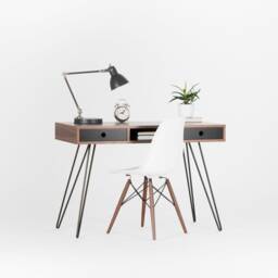 Kuub - Mid Century Style Walnut Desk With Black Drawers & Hairpin Legs - thumbnail 2