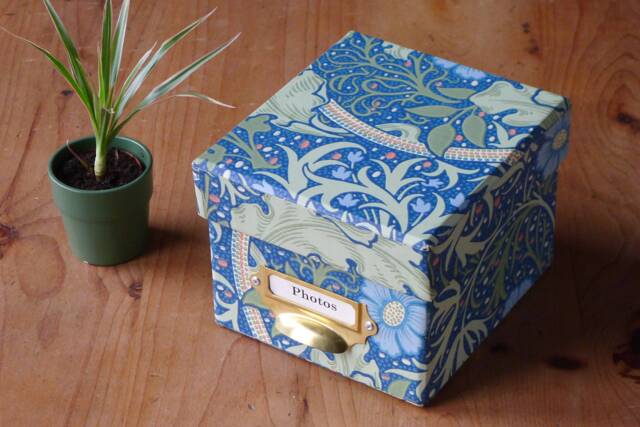 William Morris Photo Box Seaweed Blue Floral Design, Handmade in England - image 1