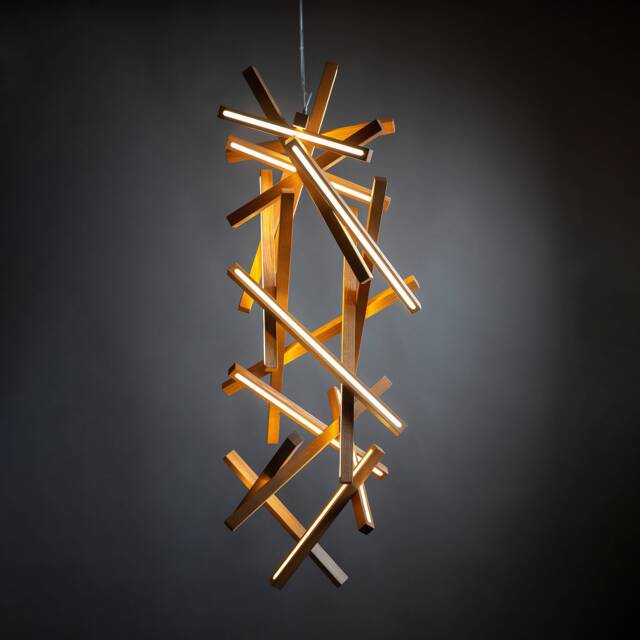Wooden Staircase Chandelier Genesis, Staiway Wooden Lighting, Staircase Chandelier, Long Suspension Modern Lighting - image 1