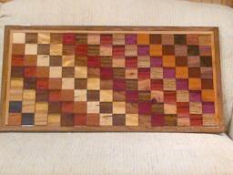 Wood Wall Art Sculpture Featuring A Variety Of Exotic Wood Pieces in Three Dimensional, Geometric Checkerboard-Like Array - thumbnail 1