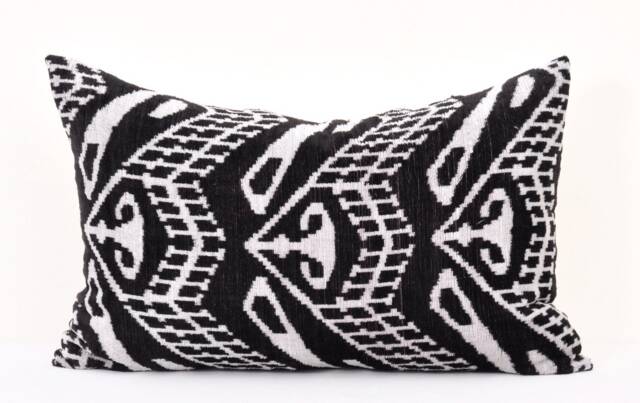 Handloom Silk Velvet Ikat Pillow Cover, Luxury Throw - image 1