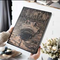 Peaking Alligator Wall Art - Nature Inspired Engraved Wood Lithograph Illustration, Large Art, Florida Wildlife Print, Southern Decor - thumbnail 1