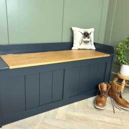 Shoe Storage Bench Or Window Seat, 4Ft V Groove, Painted Colour Of Your Choice, Custom Sizes Possible - thumbnail 3