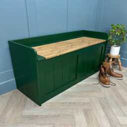 Shoe Storage Bench Or Window Seat, 4Ft V Groove, Painted Colour Of Your Choice, Custom Sizes Possible - thumbnail 1