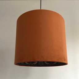 Burnt Orange Velvet Drum Lampshade/ Ceiling Shade William Morris Strawberry Thief Blue Interior - thumbnail 3